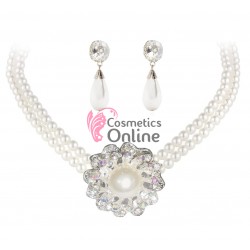 Colier cu cercei AS39JJ Argintiu cu perle din 2 siraguri